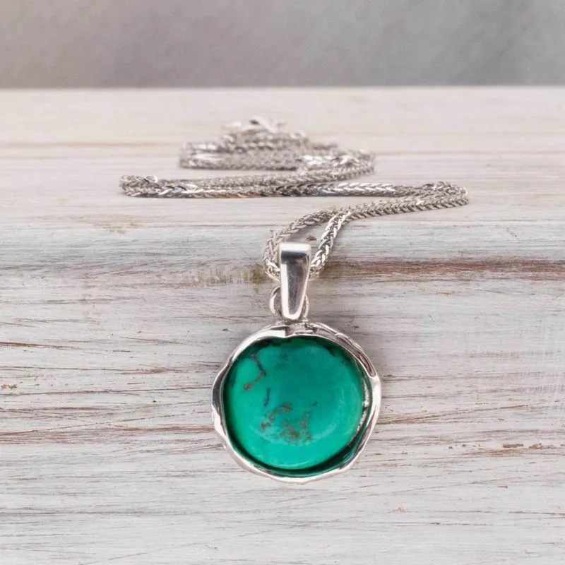 14K White Gold Round Turquoise 12mm Pendant