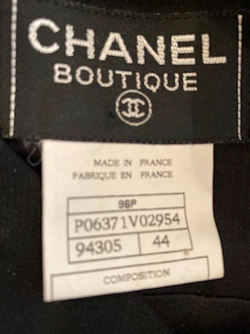 96P, 1996 Spring Vintage Chanel Black wool cocktail Dress FR 44