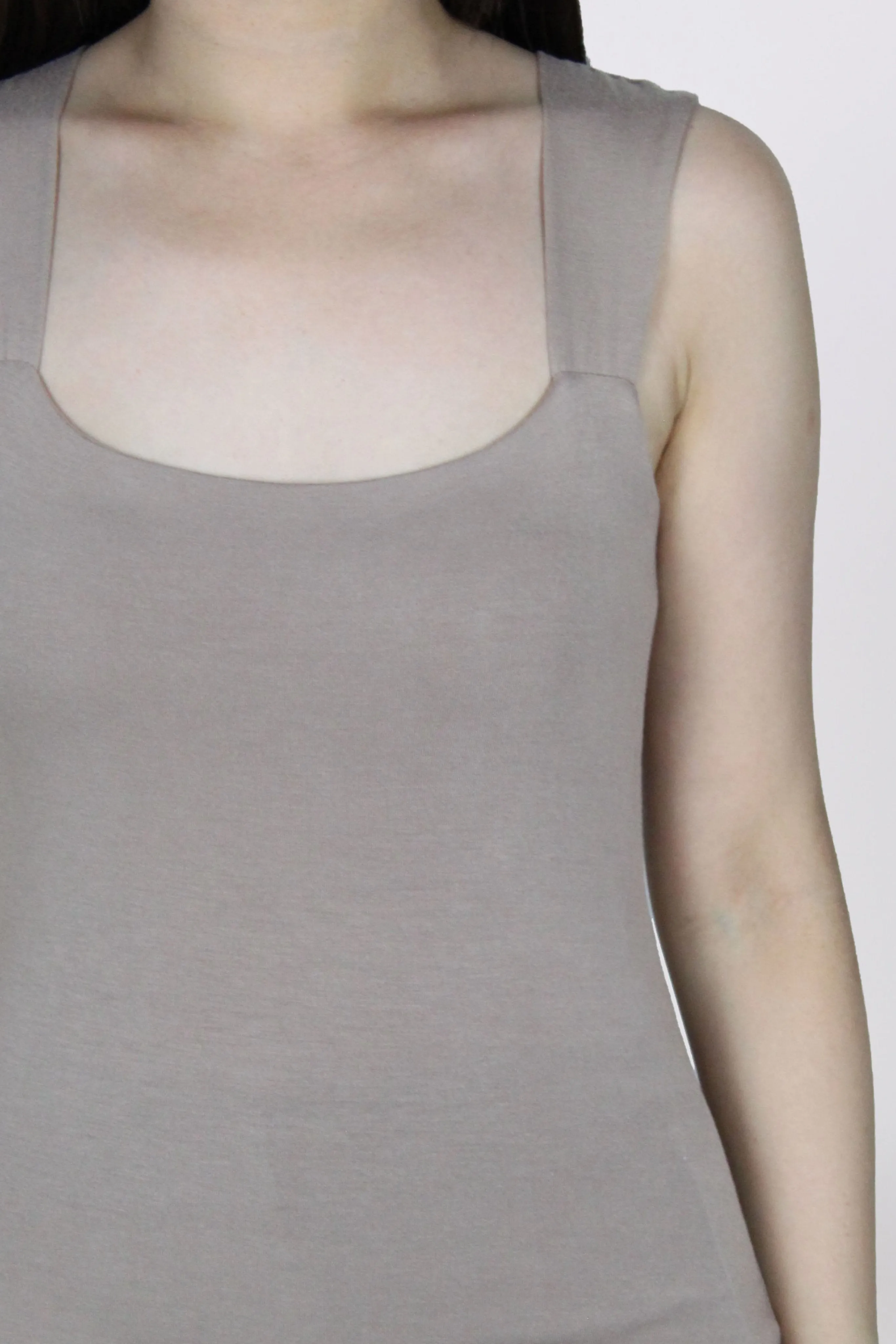 Basic Sleeveless Wide Square Neck Cotton Top in Beige