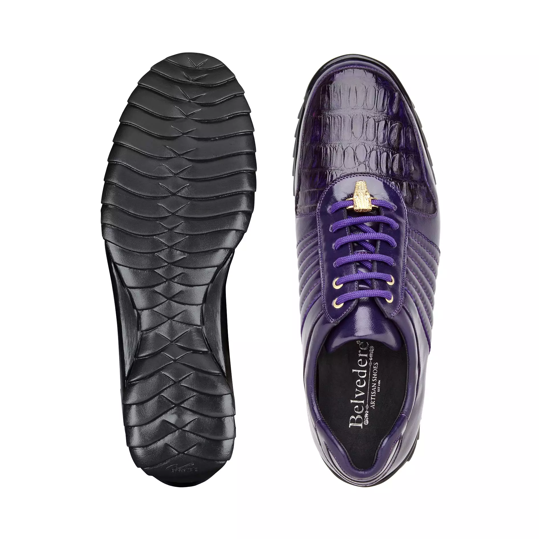 Belvedere - Astor, Genuine Hornback Caiman Crocodile and Soft Calf Sneaker - Purple - 33599