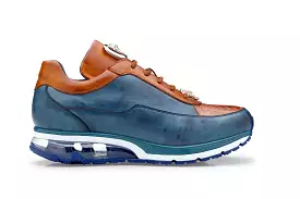 Belvedere - Flash, Genuine Ostrich and Soft Italian Calf Sneaker - Antique Blue Safari/Antique Almond - E01