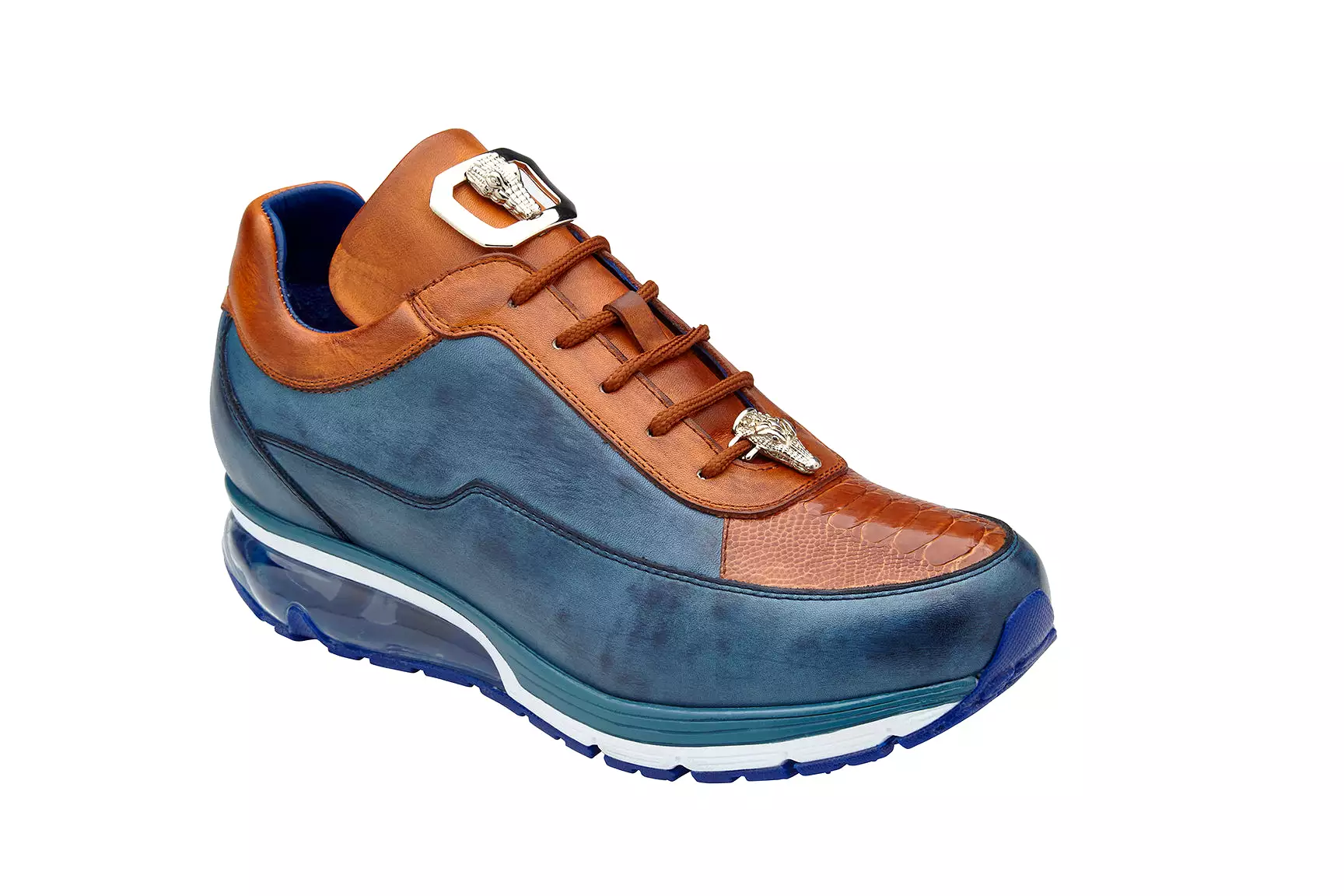 Belvedere - Flash, Genuine Ostrich and Soft Italian Calf Sneaker - Antique Blue Safari/Antique Almond - E01