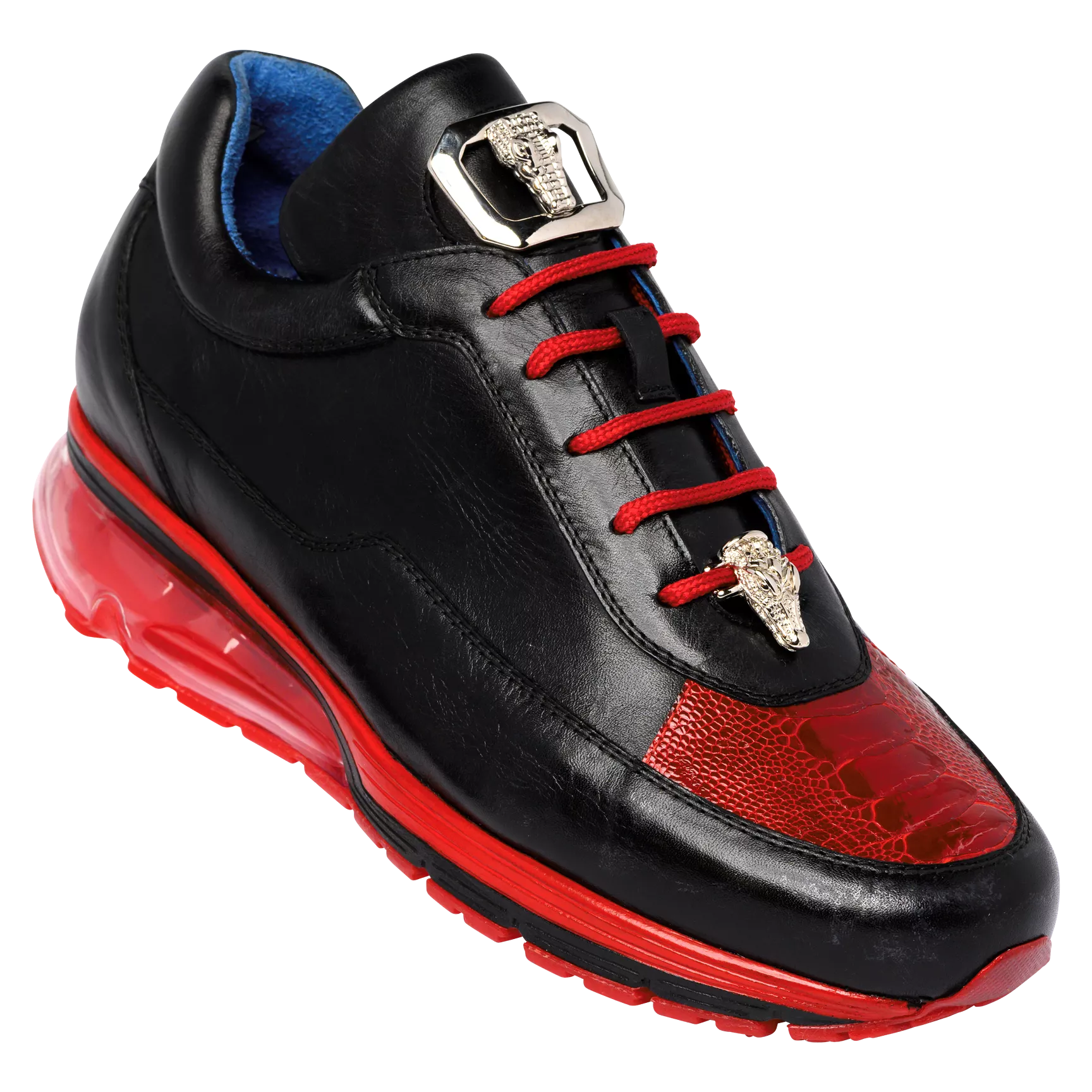 Belvedere - Flash, Genuine Ostrich and Soft Italian Calf Sneaker - Black/Red - E01