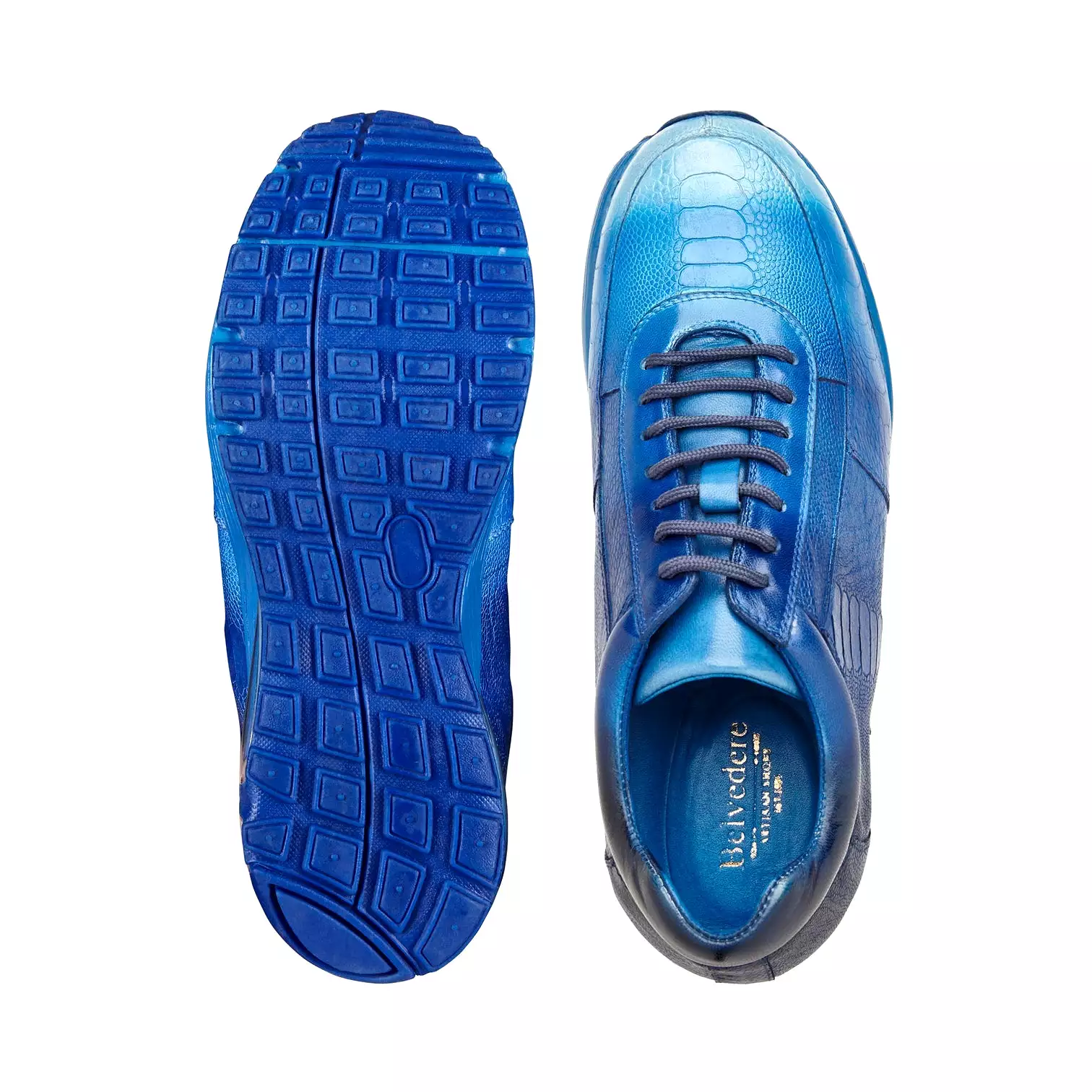 Belvedere - George, Genuine Ostrich Multi-Cobalt Hand Painted Sneaker - Multi Cobalt - E16