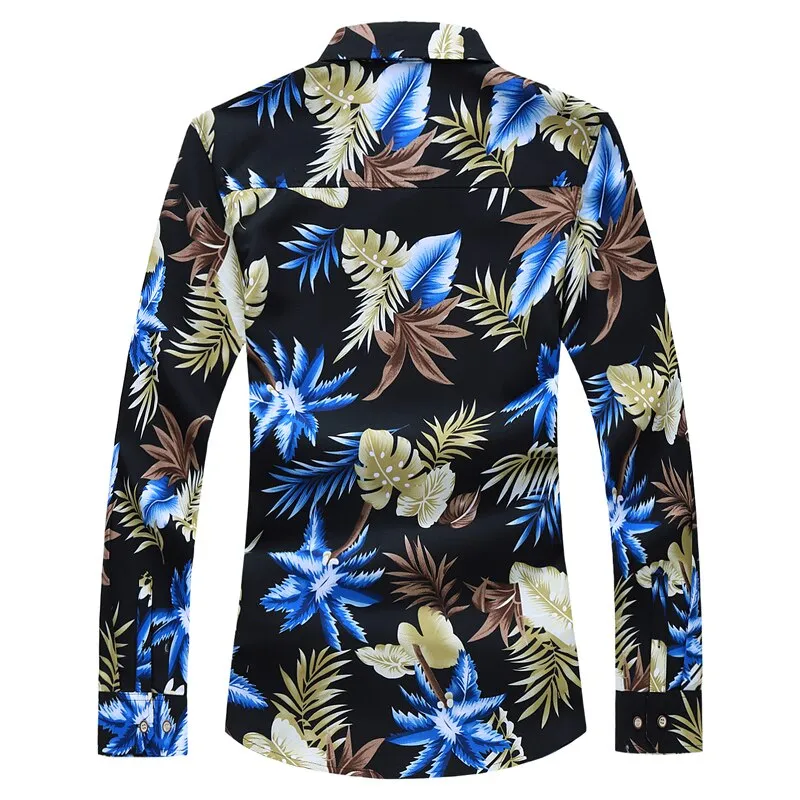 Black Color Casual Slim Fit Floral Printed Long Sleeve Shirt for Men