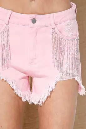 Blue B | Frayed Rhinestone Denim Shorts