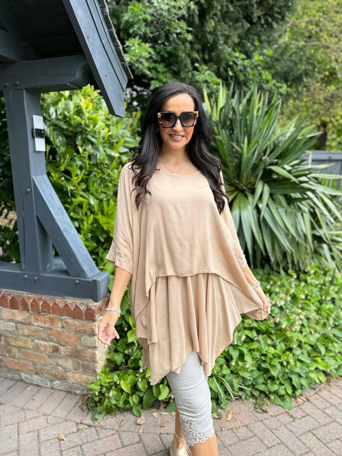 Camel Layered Batwing Style Tunic Phoebe