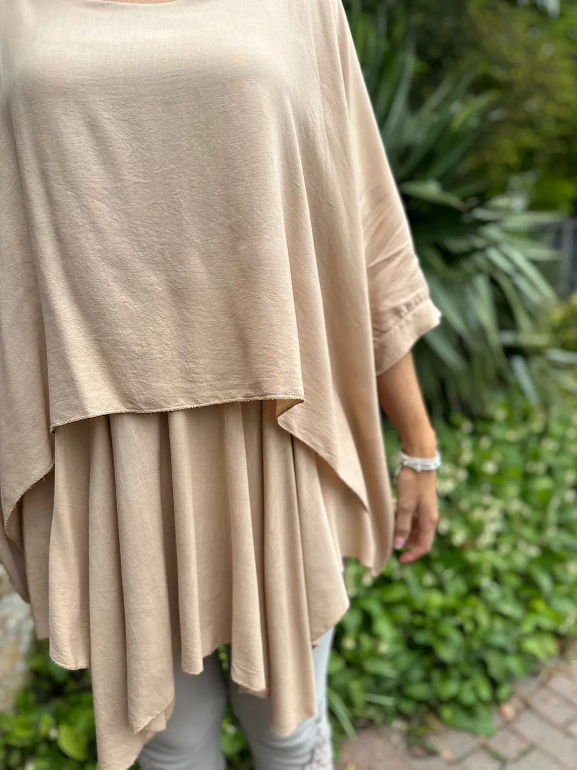 Camel Layered Batwing Style Tunic Phoebe