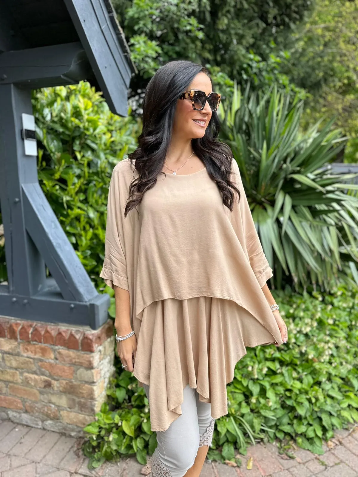 Camel Layered Batwing Style Tunic Phoebe