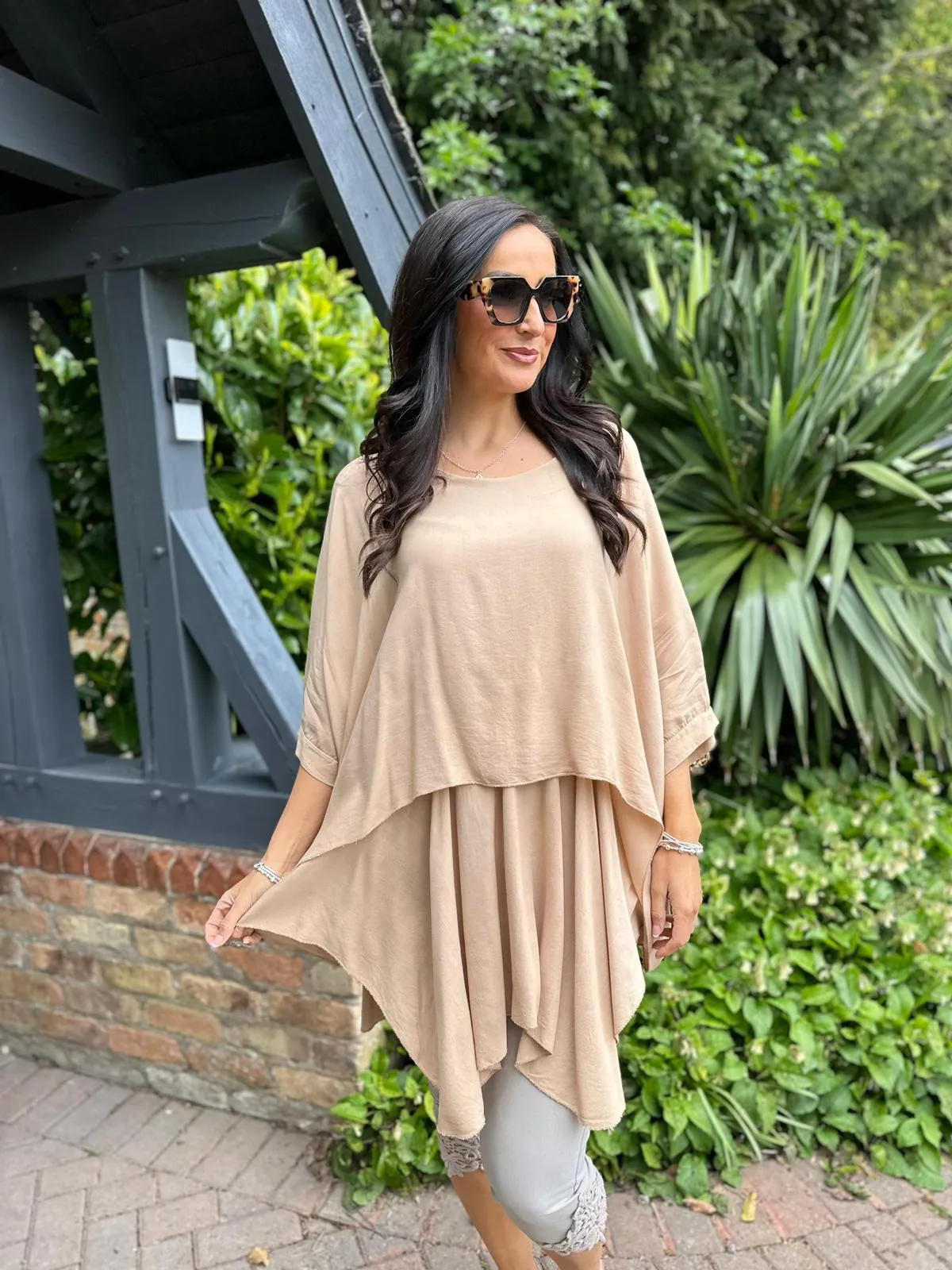 Camel Layered Batwing Style Tunic Phoebe