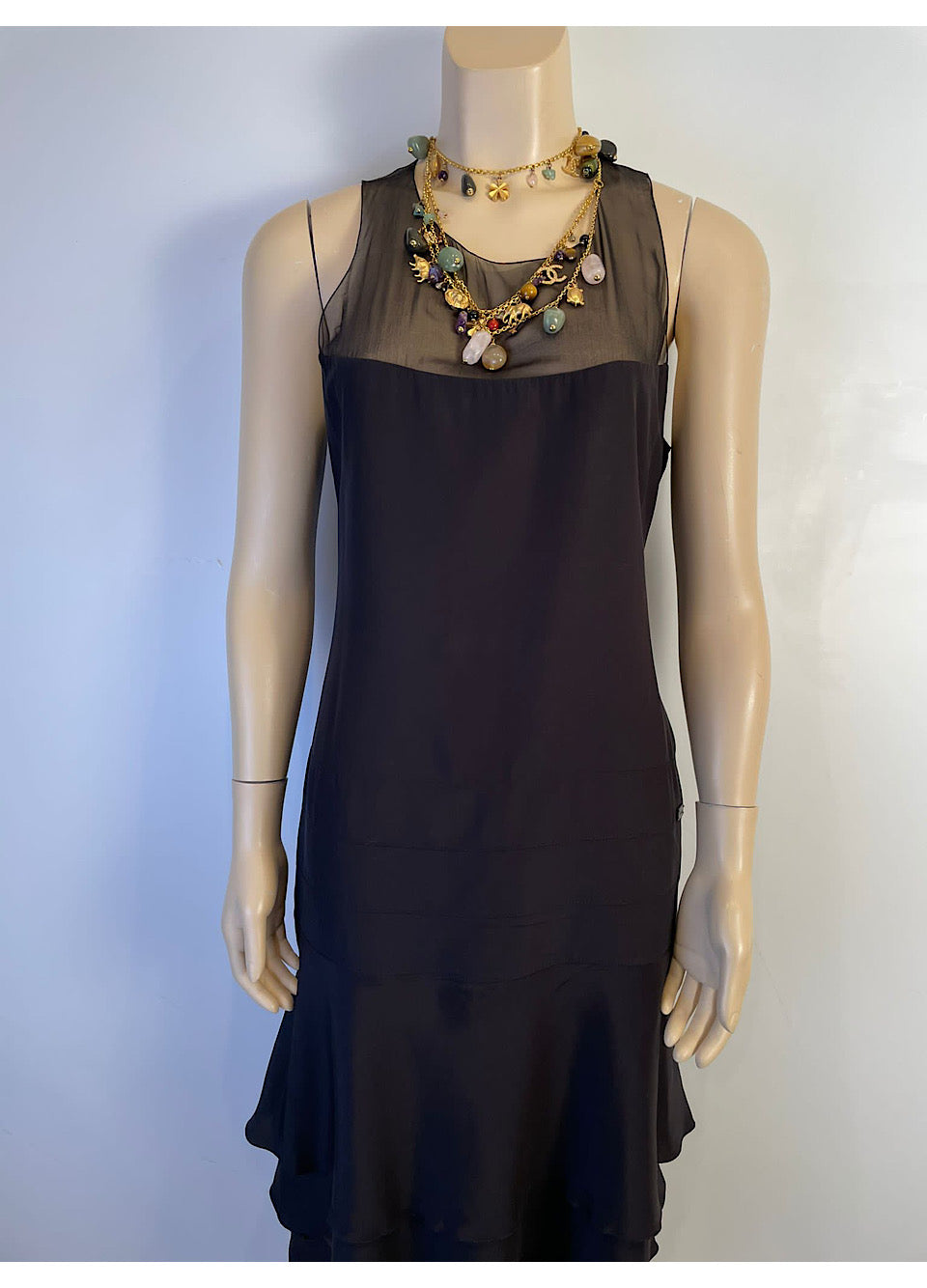 Chanel 03P 2003 Spring Silk Chiffon Black Dress FR 38