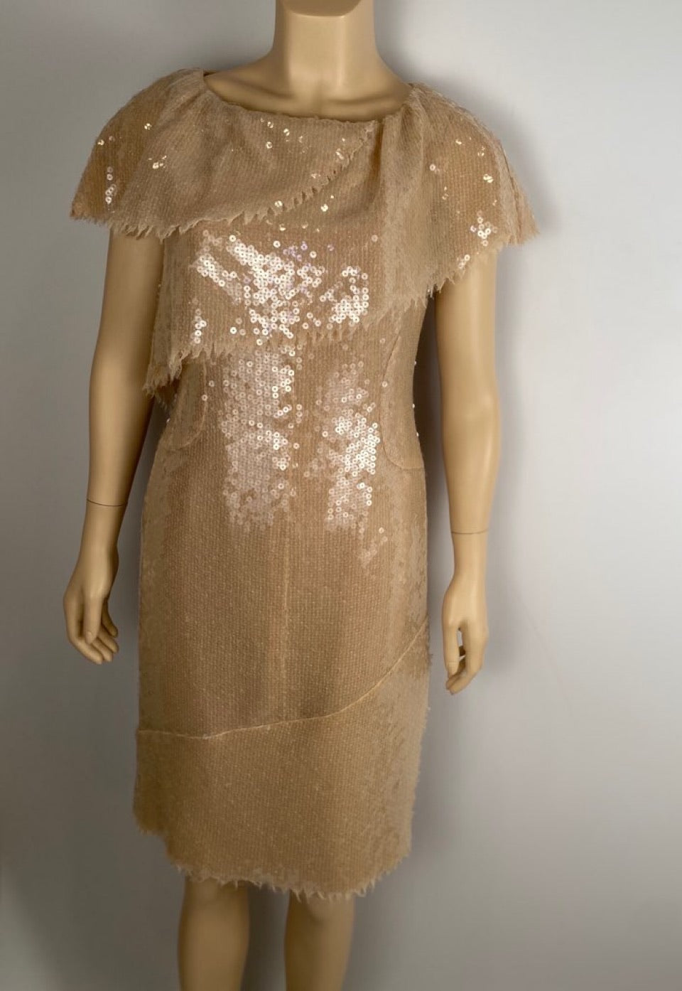 Chanel 08P 2008 Spring Beige Sequin Cocktail Dress FR 36 US 4