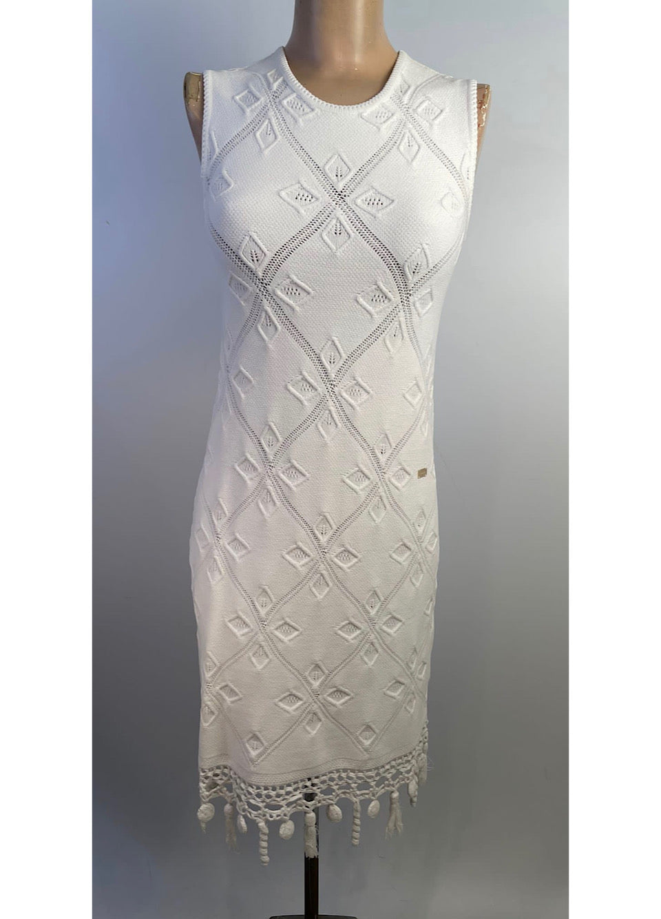 Chanel White 05S, 2005 Summer Resort Woven Crochet Sumner Dress US 2/4