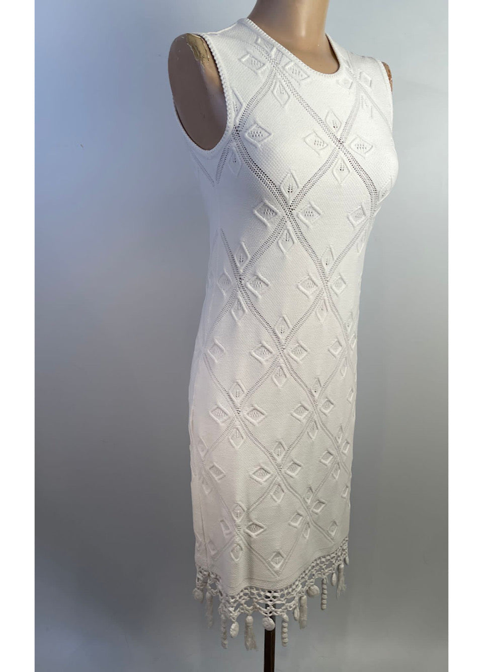 Chanel White 05S, 2005 Summer Resort Woven Crochet Sumner Dress US 2/4