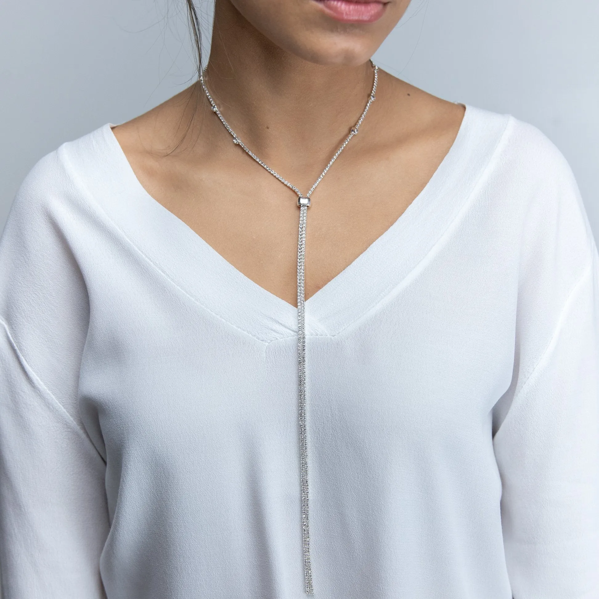 Clear Crystal Backdrop Lariat Necklace