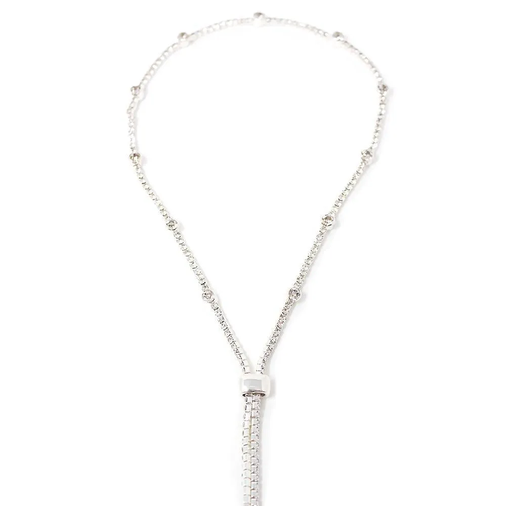 Clear Crystal Backdrop Lariat Necklace