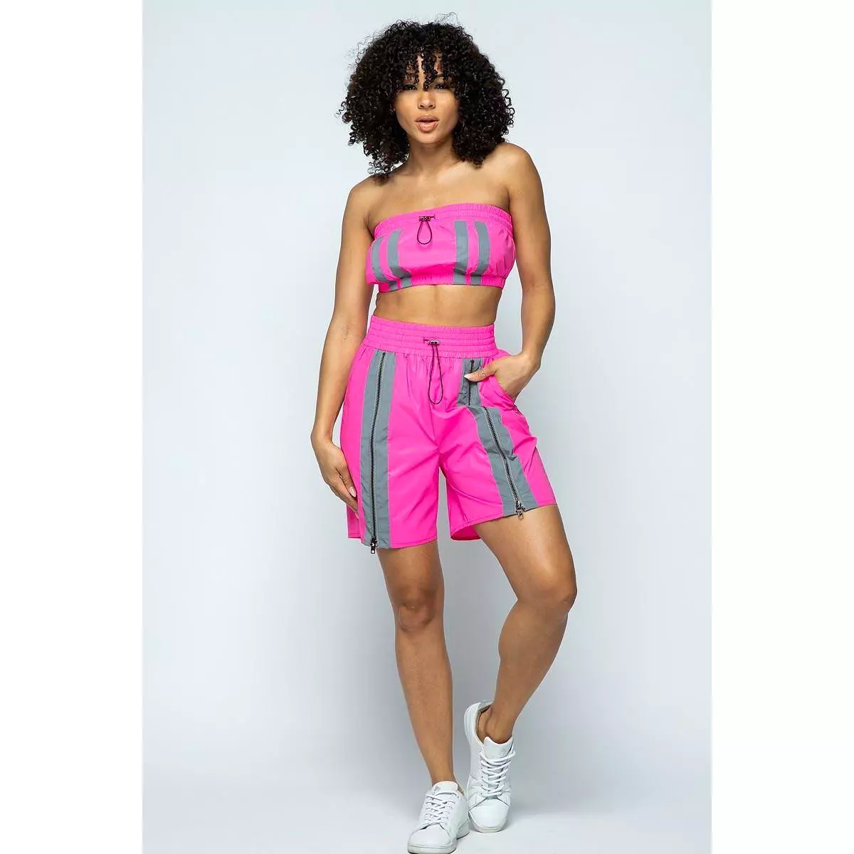 Cropped Mini Tube Top/lined Thigh Length Shorts Set