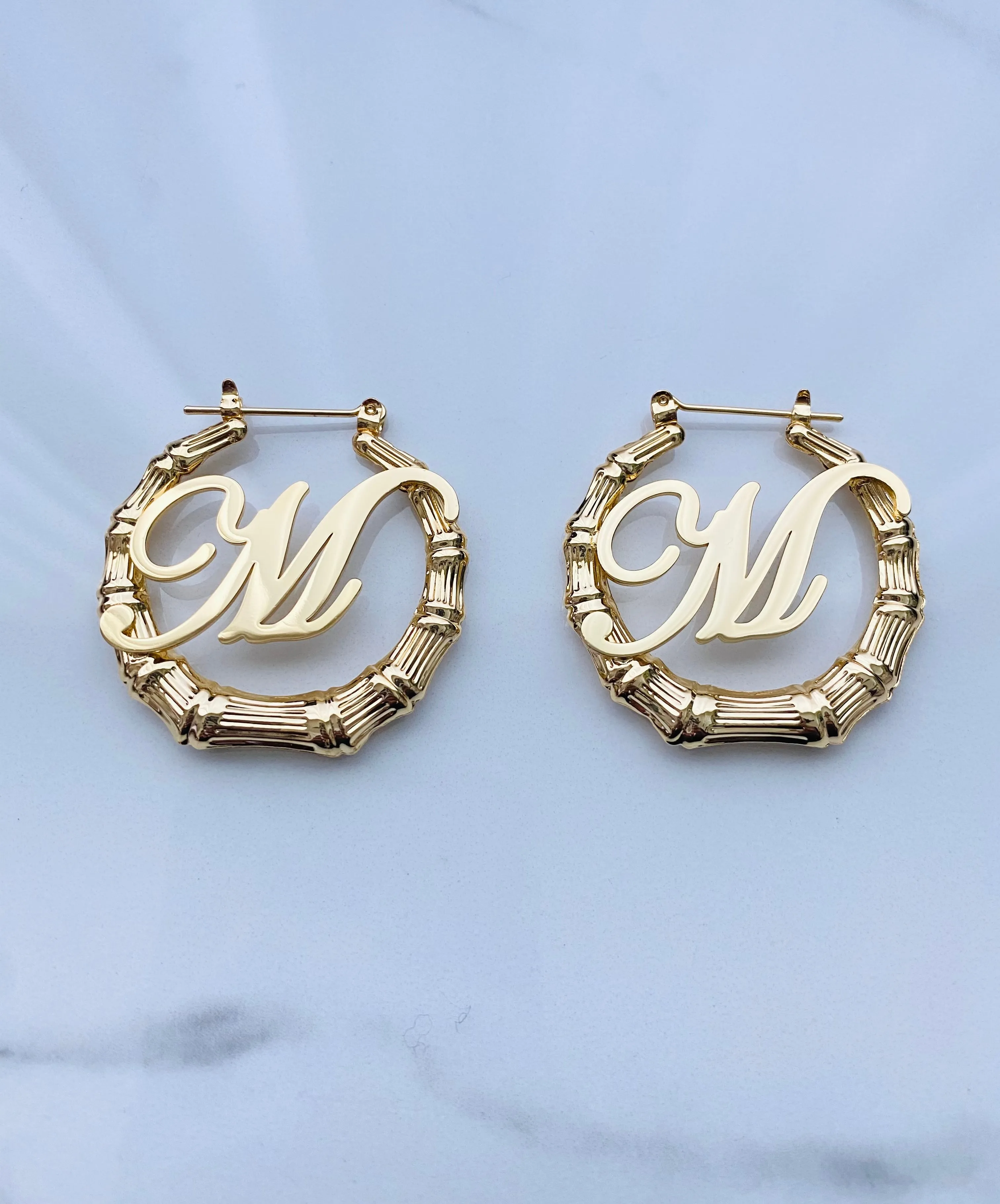 Custom Initial Bamboo Hoop Earrings