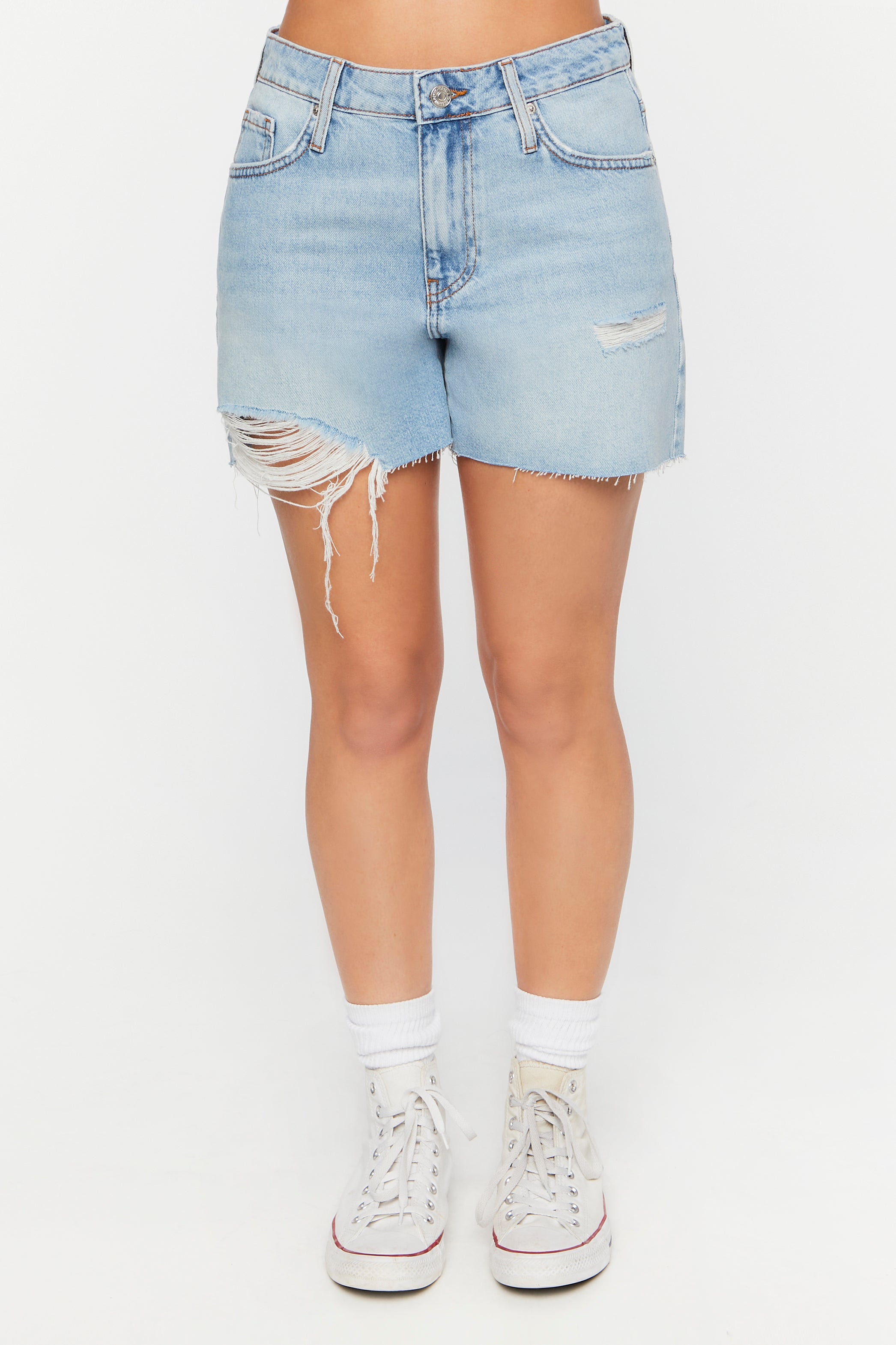 Distressed Cut-Off Denim Shorts