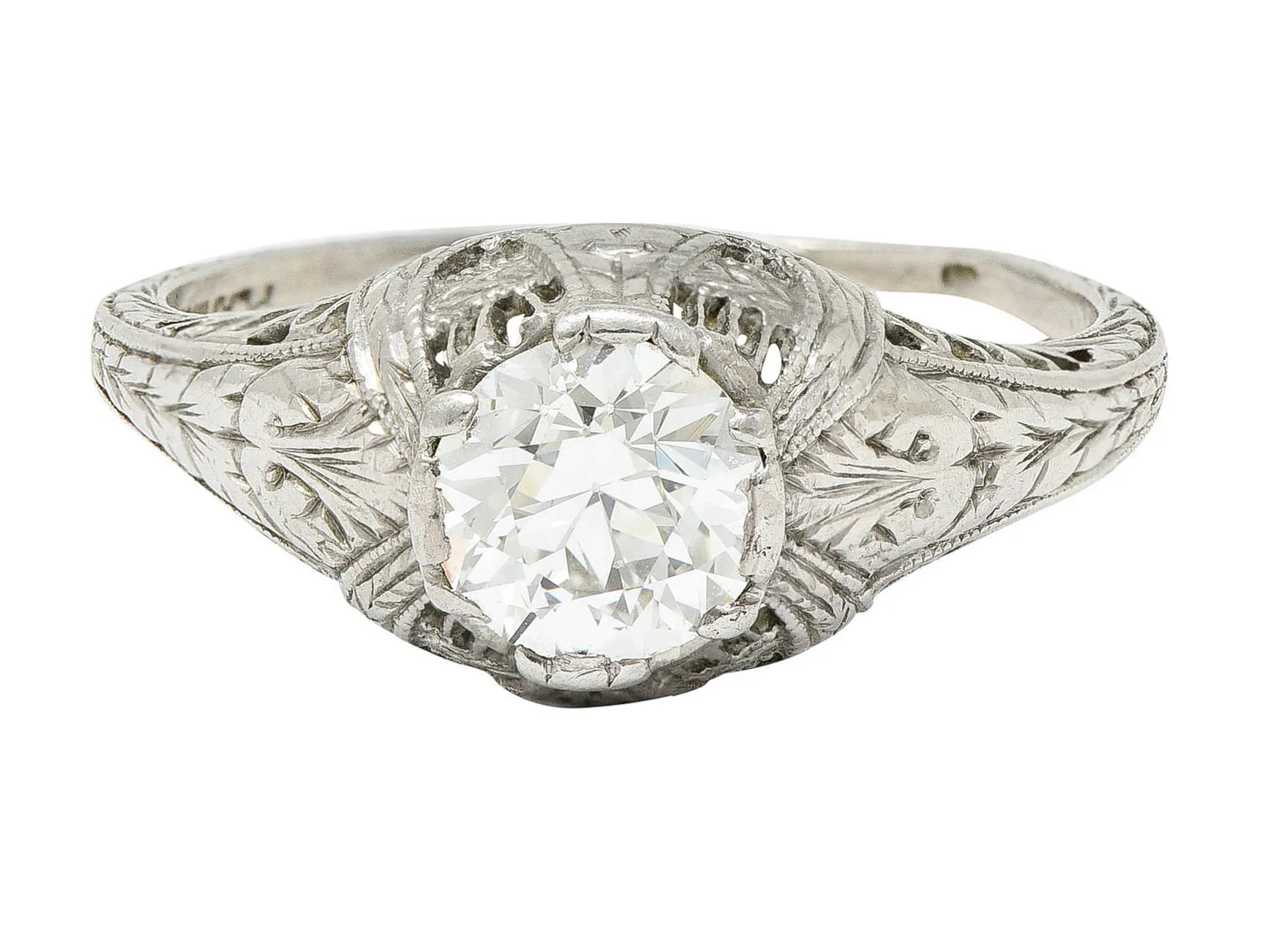 Edwardian 0.95 CTW Diamond Platinum Laurel Foliate Engagement Ring