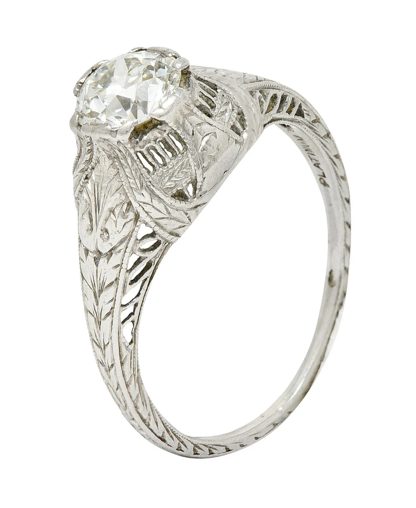 Edwardian 0.95 CTW Diamond Platinum Laurel Foliate Engagement Ring