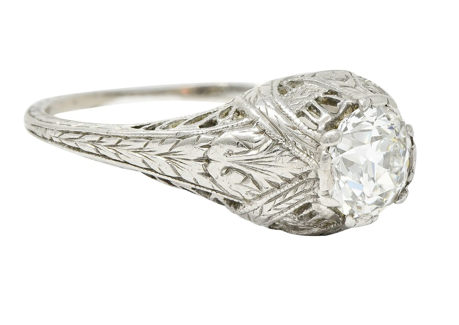 Edwardian 0.95 CTW Diamond Platinum Laurel Foliate Engagement Ring