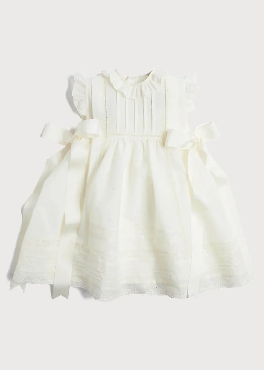 Embroidered Lace Trim Dress in Ivory (6mths-5yrs)