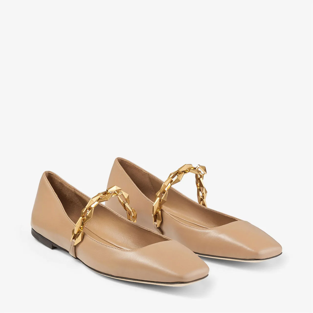 JIMMY CHOO Diamond Tilda Chain Leather Ballet Flats - Beige