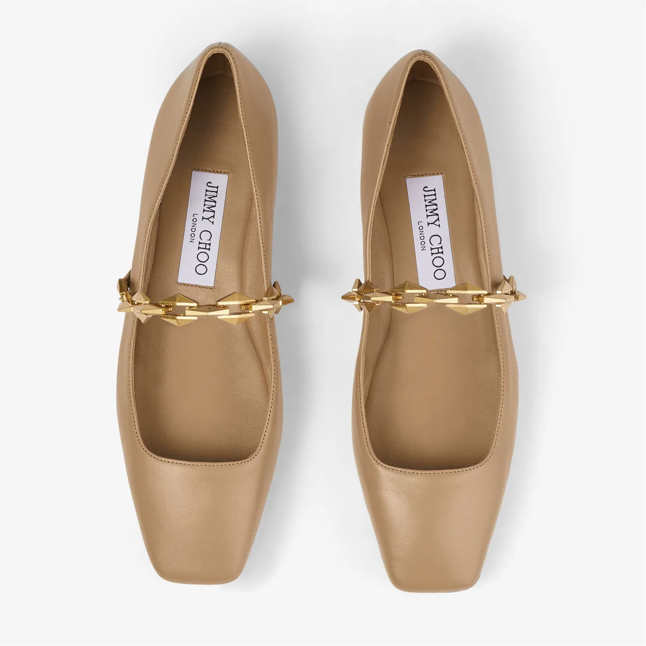 JIMMY CHOO Diamond Tilda Chain Leather Ballet Flats - Beige