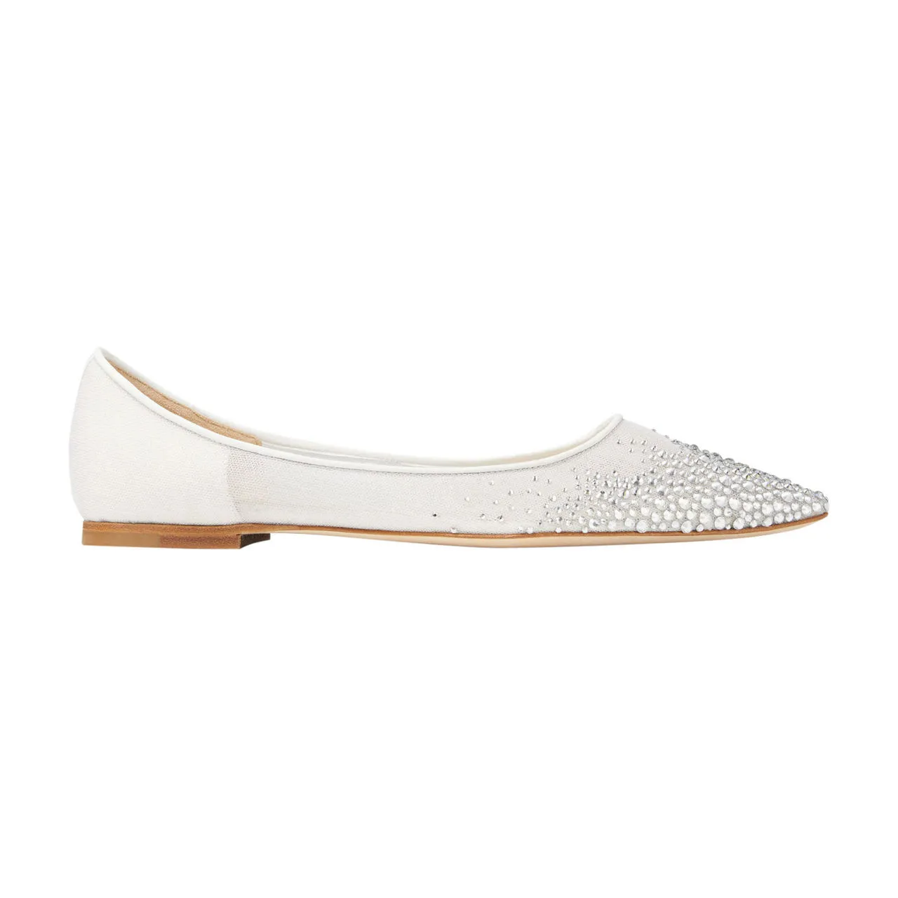 JIMMY CHOO Love Embellished Pointed Toe Flats - White