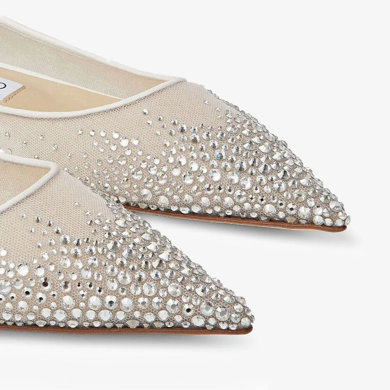 JIMMY CHOO Love Embellished Pointed Toe Flats - White