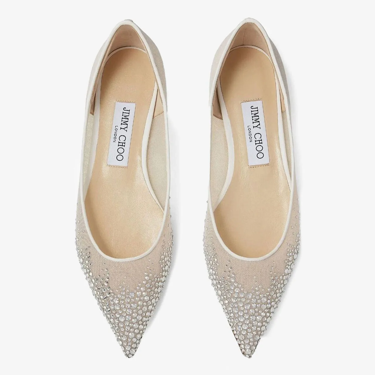 JIMMY CHOO Love Embellished Pointed Toe Flats - White