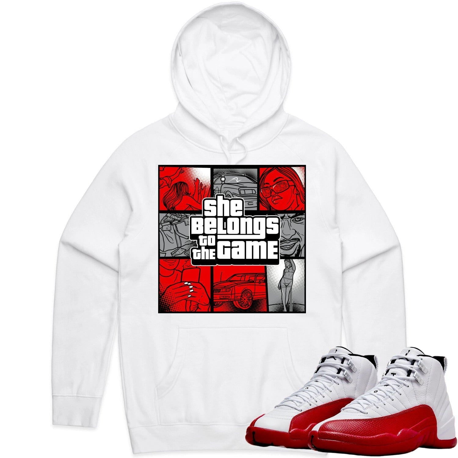 Jordan 12 Cherry 12s Hoodie to Match - RED BELONGS TO THE GAME