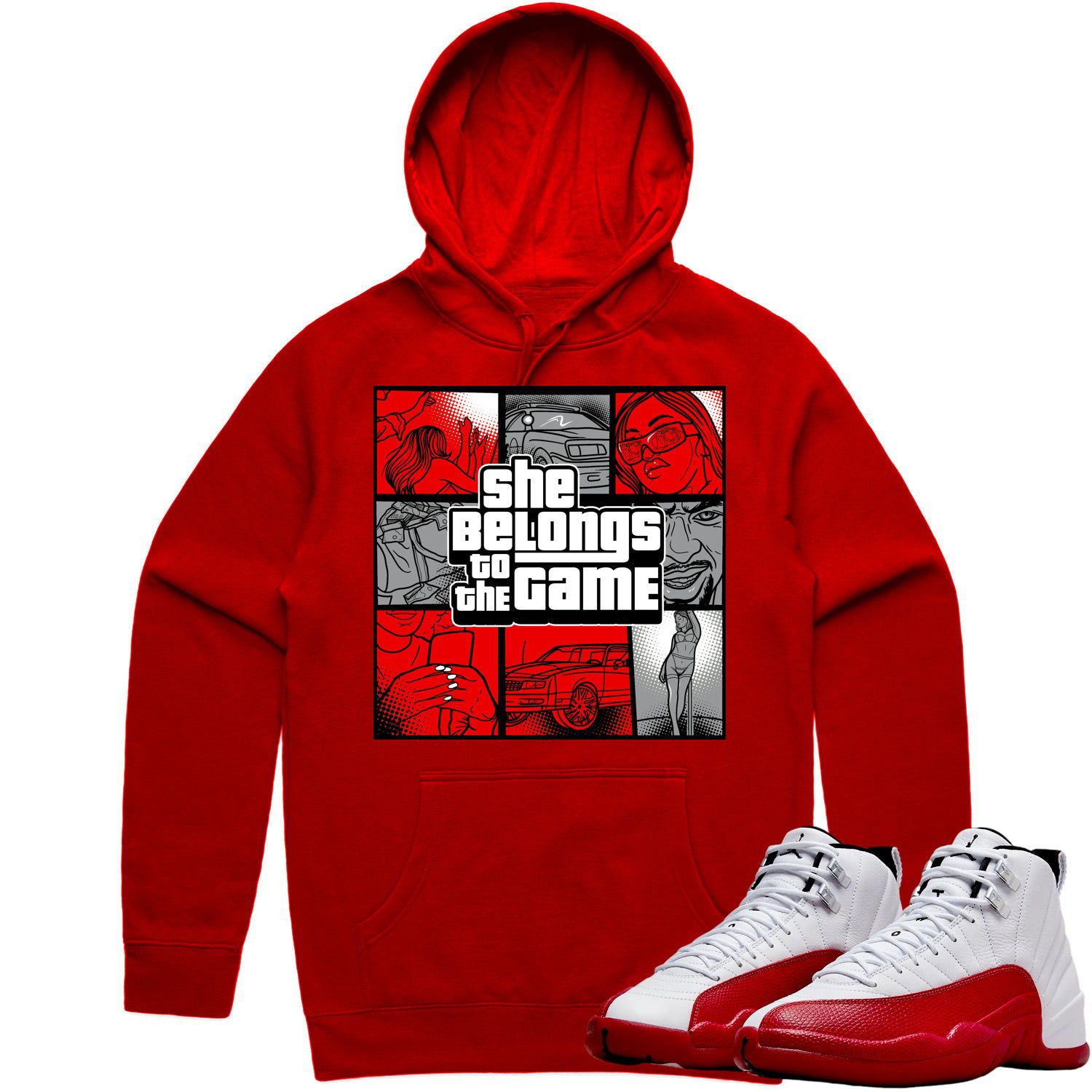 Jordan 12 Cherry 12s Hoodie to Match - RED BELONGS TO THE GAME