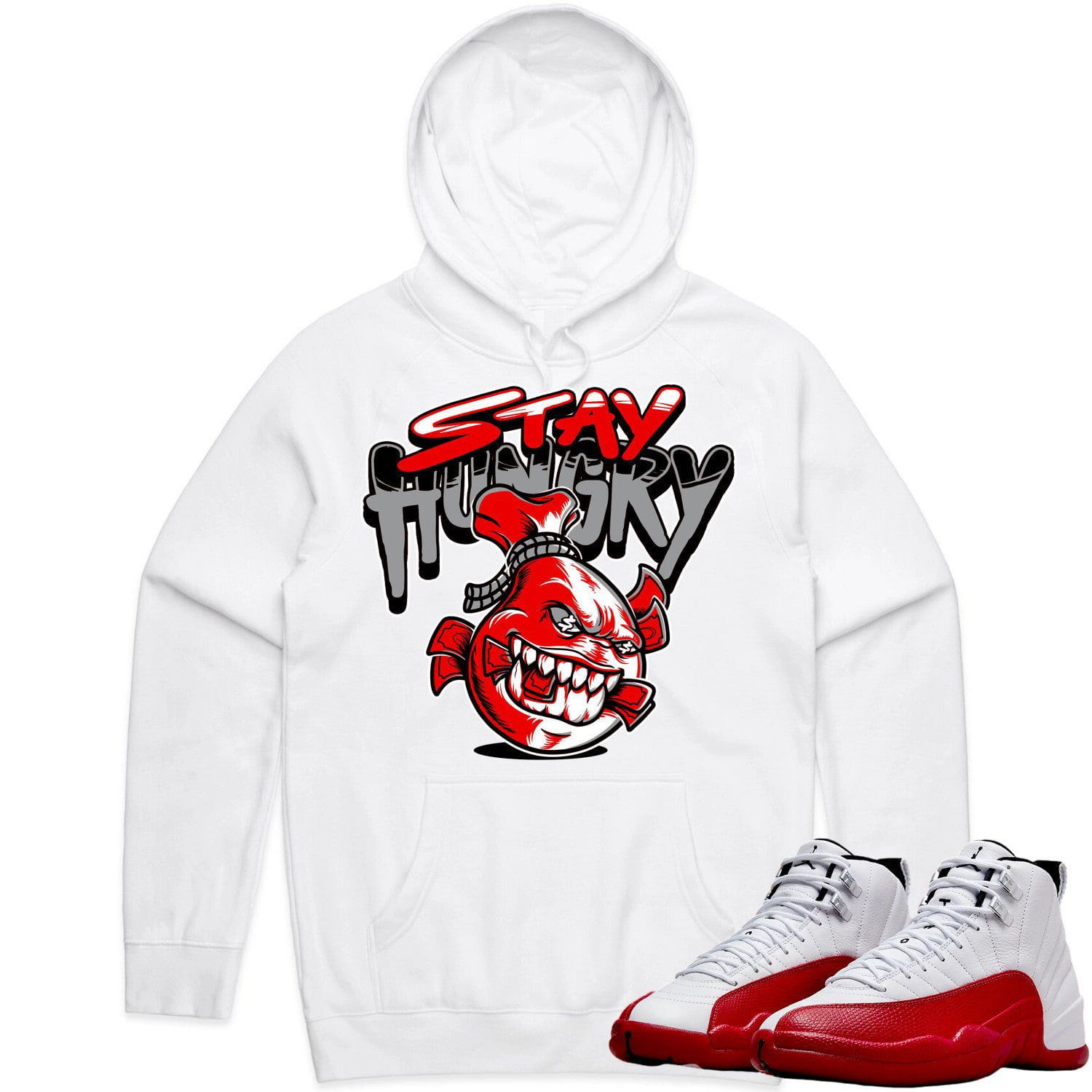 Jordan 12 Cherry 12s Hoodie to Match - RED STAY HUNGRY