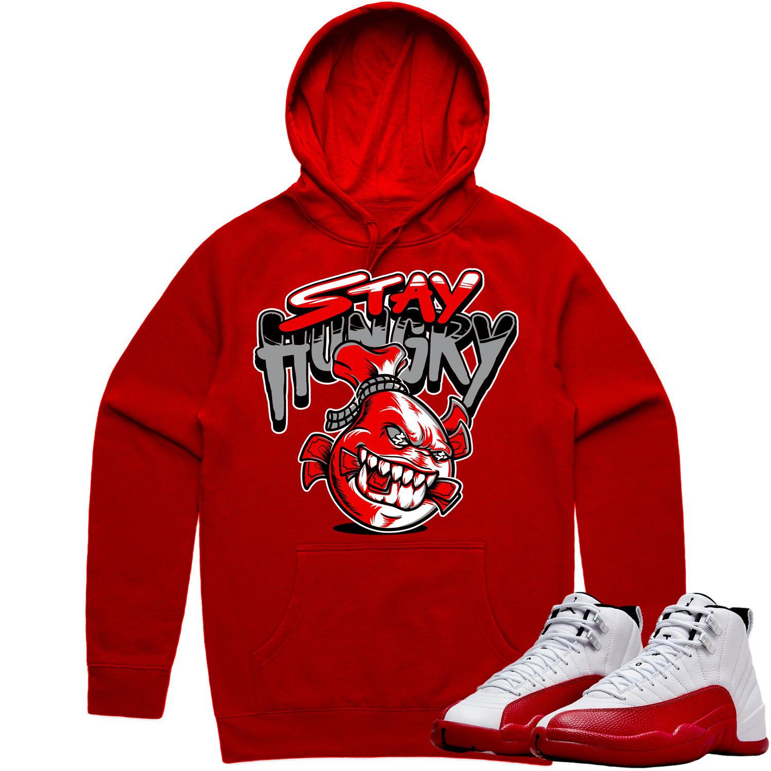 Jordan 12 Cherry 12s Hoodie to Match - RED STAY HUNGRY