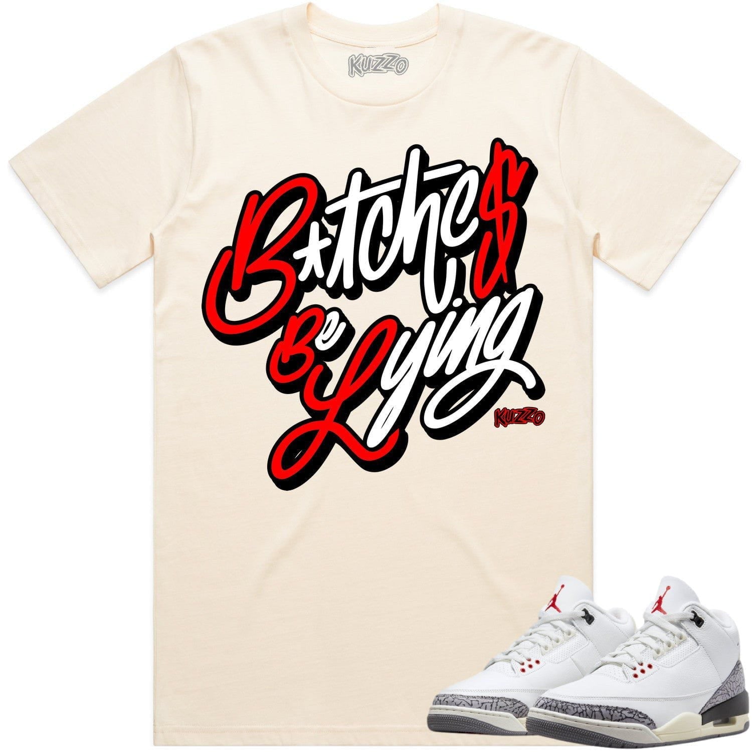 Jordan 3 White Cement 3s Shirt to Match - RED BBL