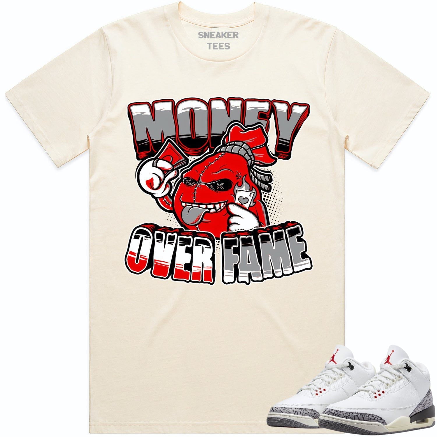 Jordan 3 White Cement 3s Shirt to Match - RED MOF