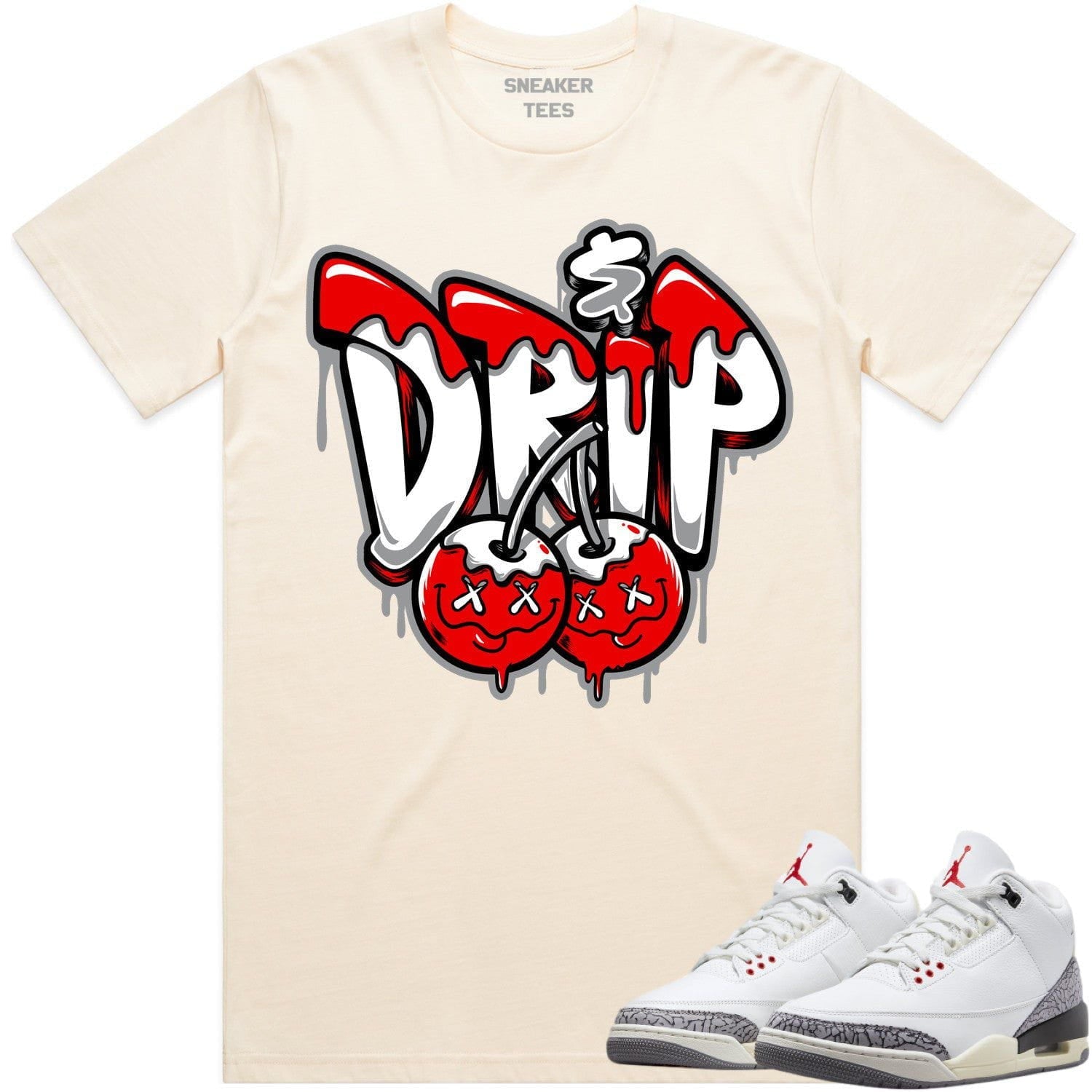 Jordan 3 White Cement 3s Shirt to Match - RED MONEY DRIP