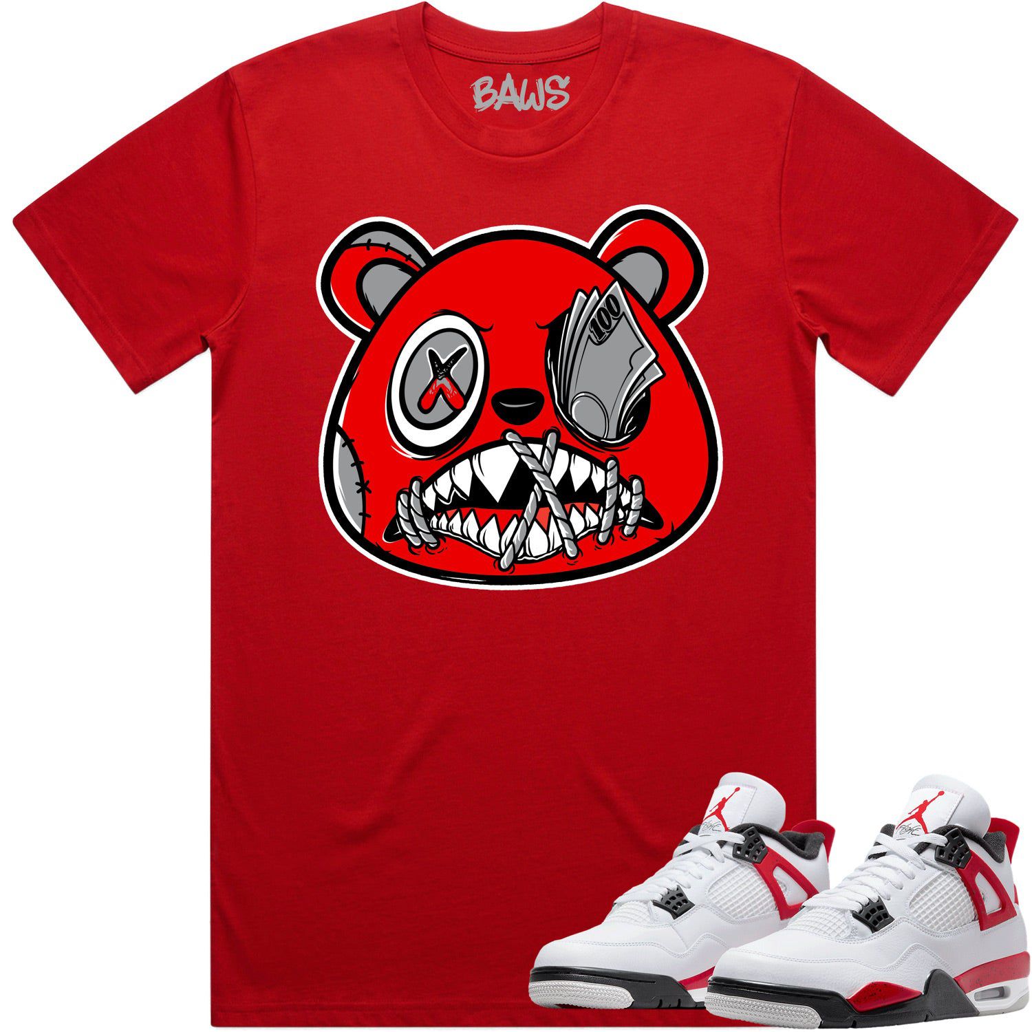 Jordan 4 Red Cement 4s Shirt to Match - ANGRY MONEY TALKS BAWS