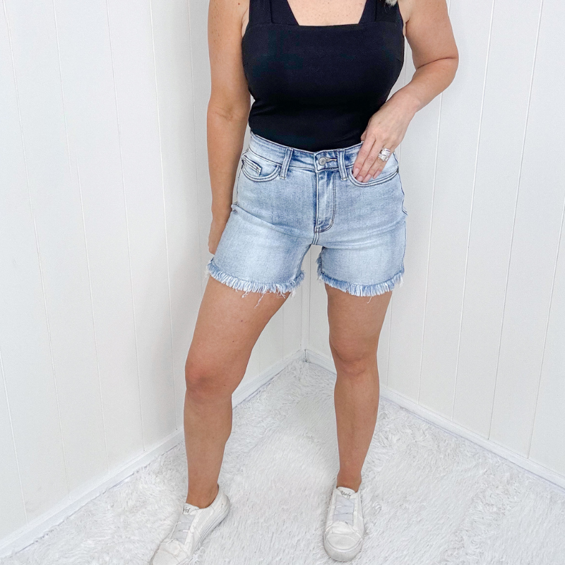 Judy Blue Dreamies High Waist Frayed Hem Dad Shorts