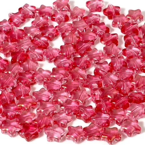 Lampwork Glass Beads, Star, Hot Pink, Glitter, 8mm