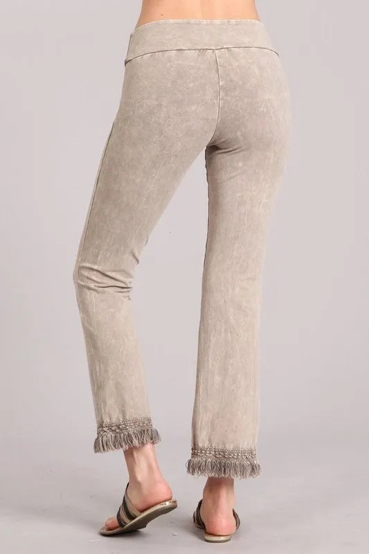 Mineral Wash Pants w/ Crochet Fringe - Stone