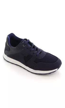 O171186 Oval Toe Navy Blue Leather Casual Shoes