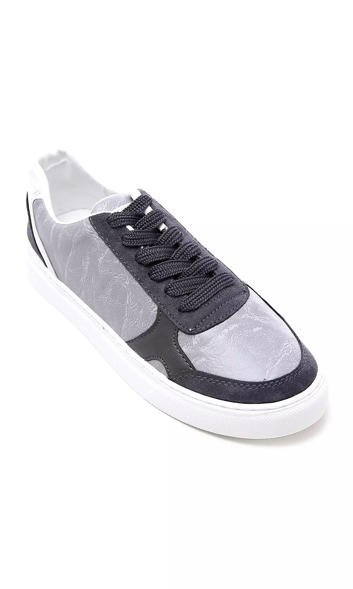 O176366 Textured Leather & Suede Casual Shoes - Grey