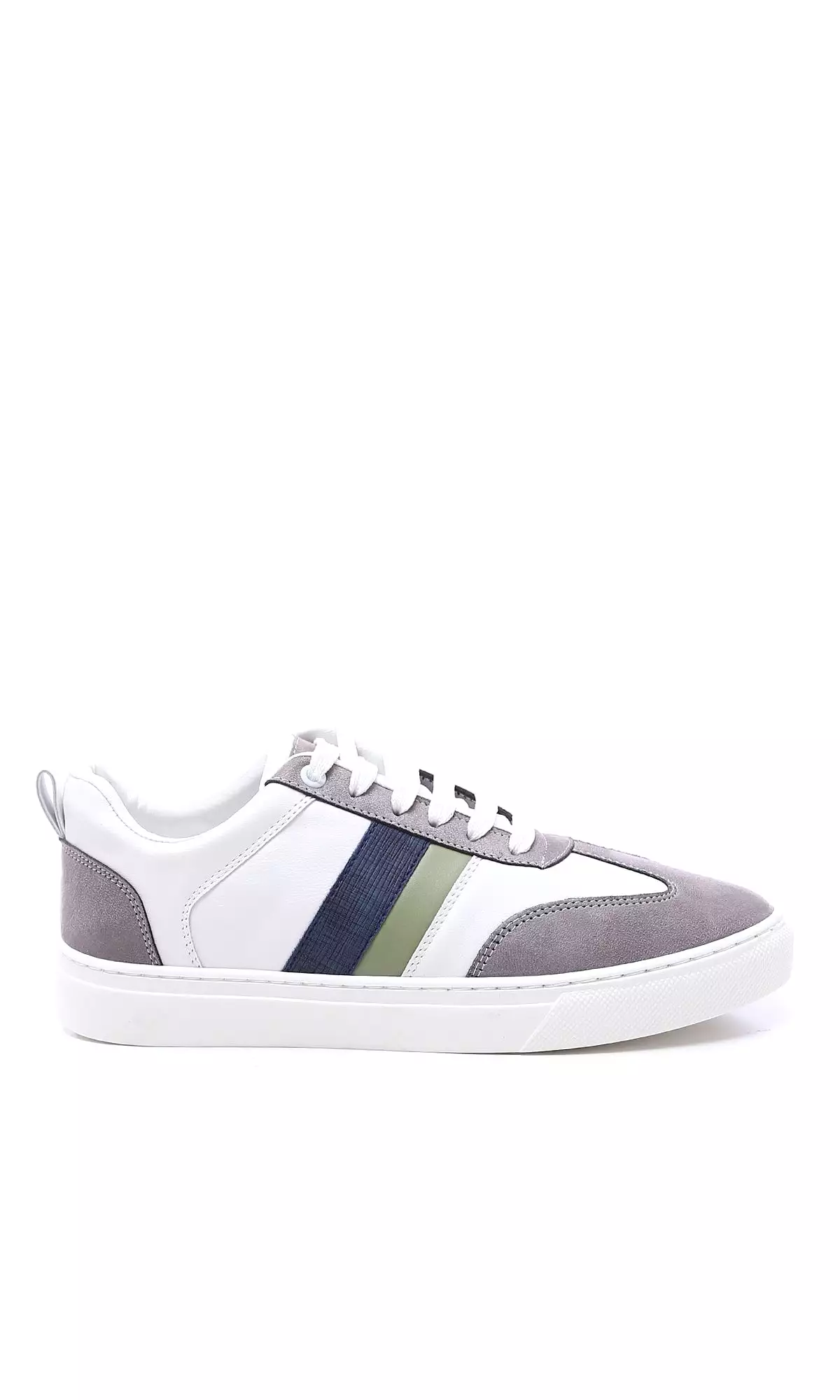 O176721 Round Toecap Lace Up Casual Shoes - White, Green & Grey