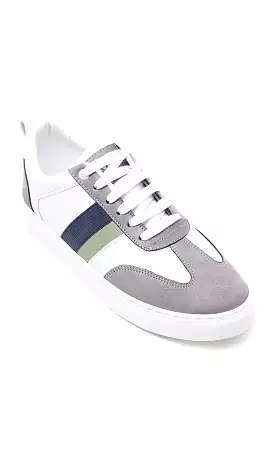 O176721 Round Toecap Lace Up Casual Shoes - White, Green & Grey