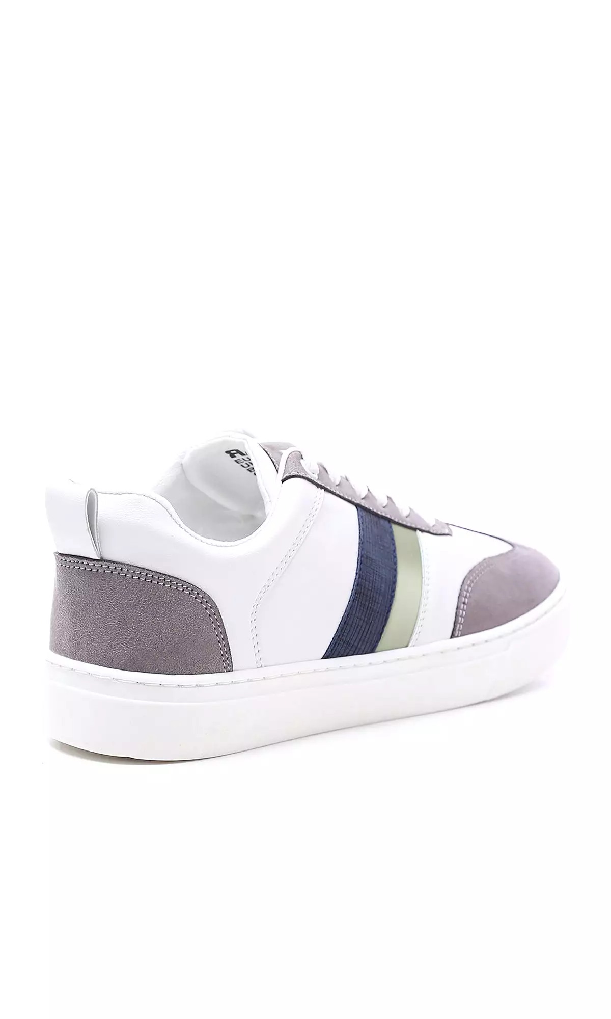 O176721 Round Toecap Lace Up Casual Shoes - White, Green & Grey