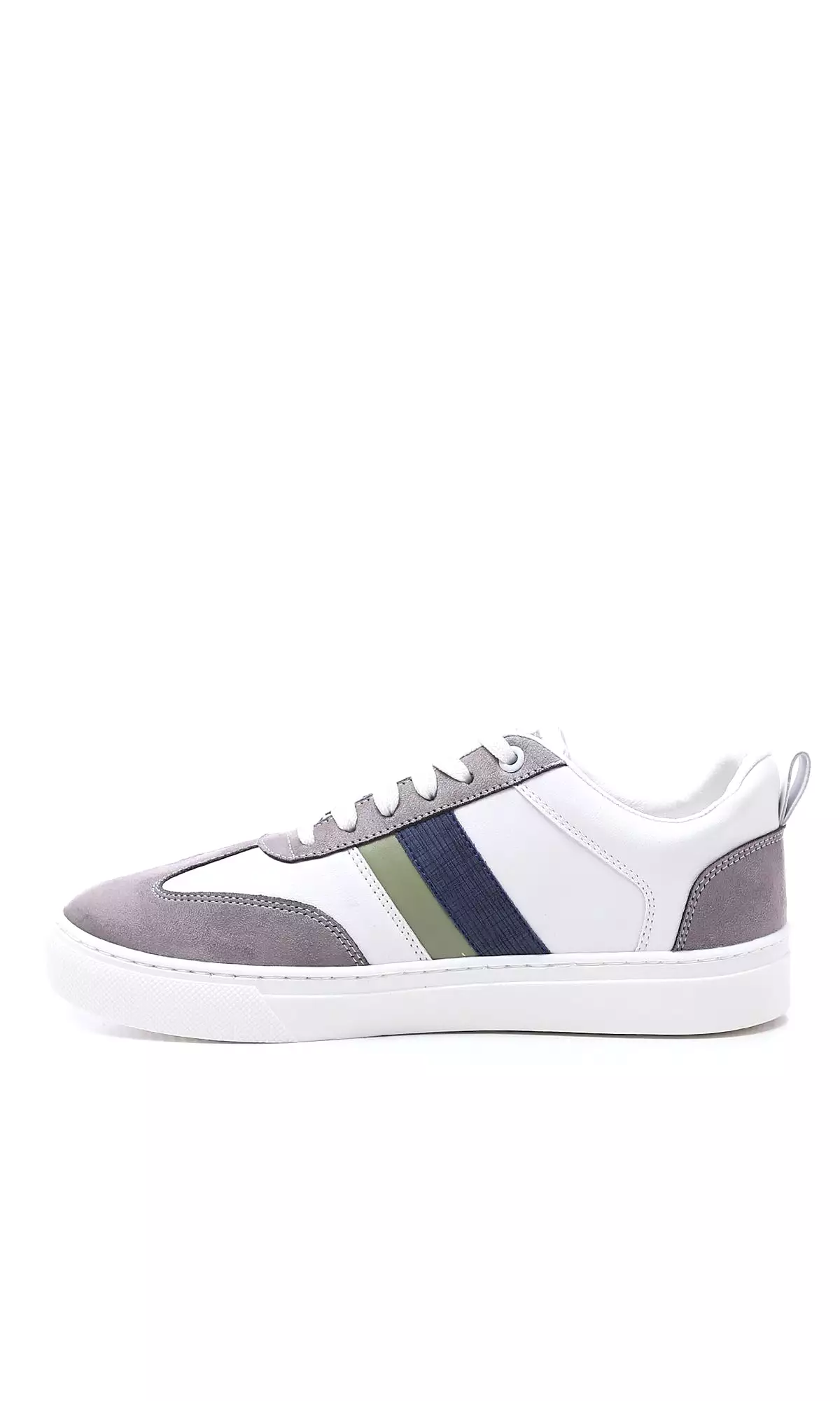 O176721 Round Toecap Lace Up Casual Shoes - White, Green & Grey