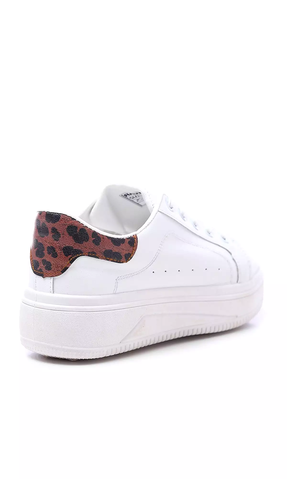 O177889 Round Toecap Sneakers With Leopard Back - White